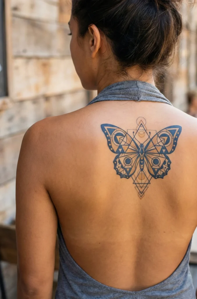 Butterfly Tattoo with Symmetrical Geometric Wings