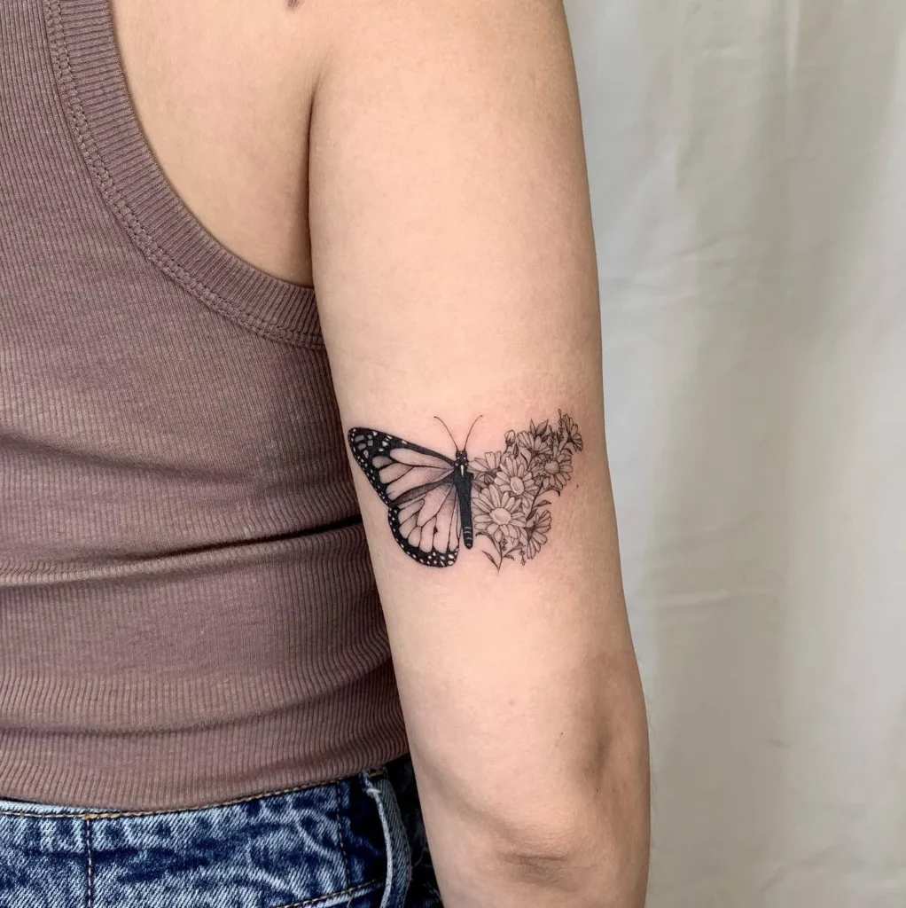 Butterfly With Lilies Or Daisies