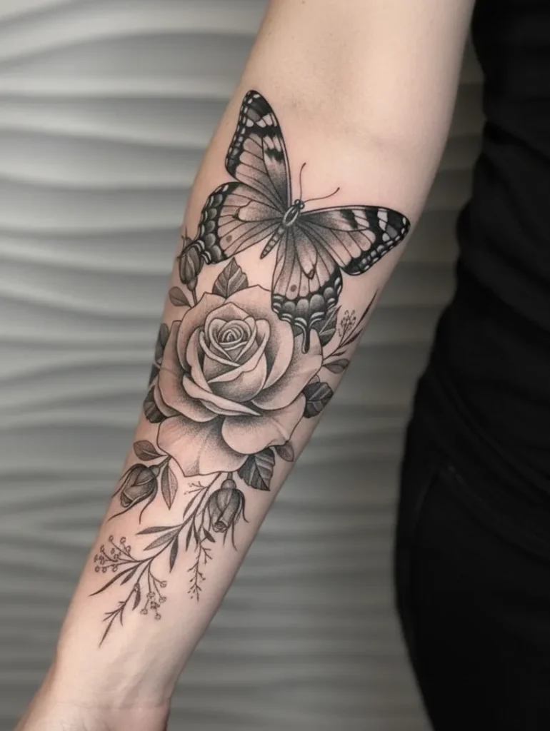 Butterfly With Rose Accents