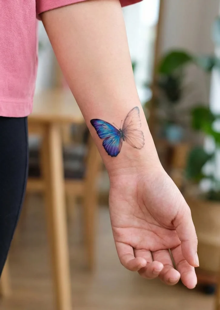 Butterfly Wrist Tattoo with Color-Fade Effect