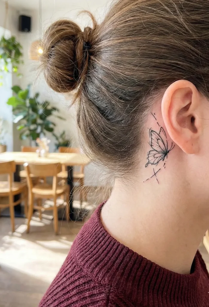 Butterfly with Broken Line Art Behind-the-Ear