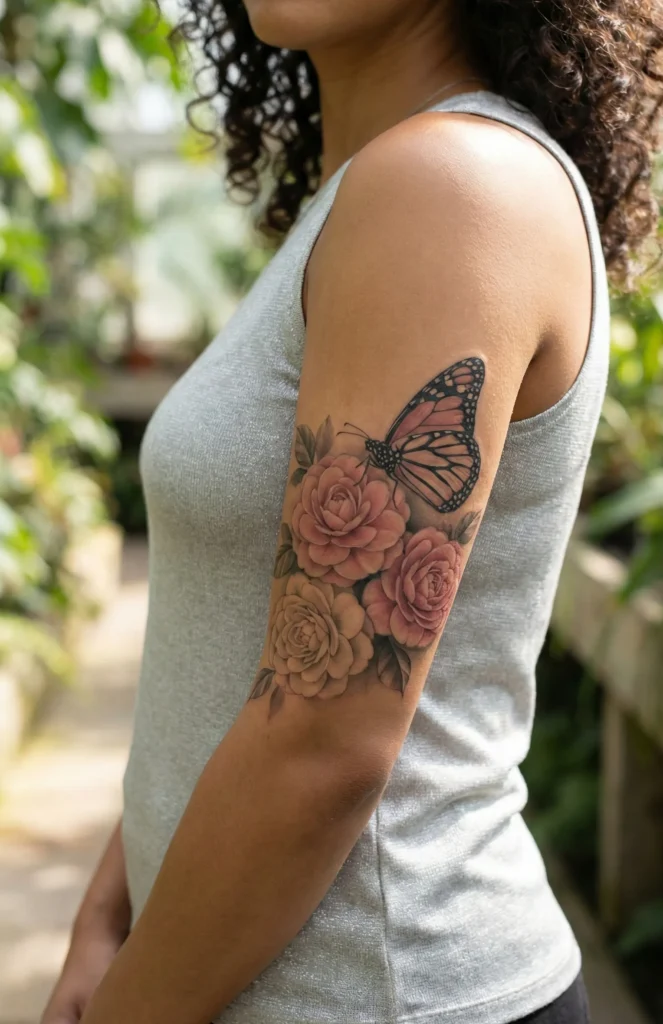 Butterfly with Camellia Flowers