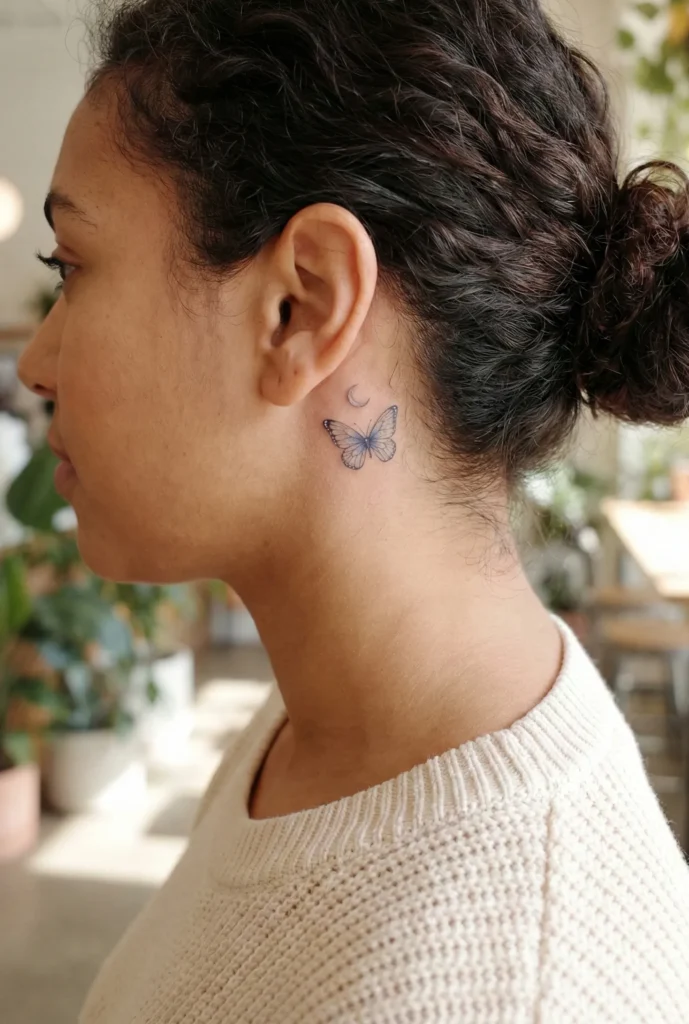 Butterfly with Crescent Moon Detail Behind-the-Ear