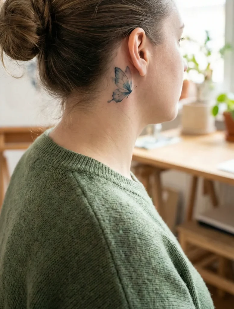 Butterfly with Delicate Ink Wash Behind-the-Ear
