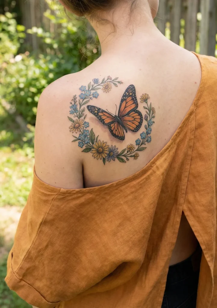 Butterfly with Floral Wreath