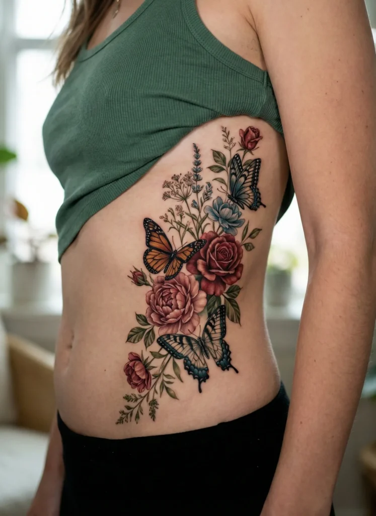 Butterfly with Flowers on the Ribs