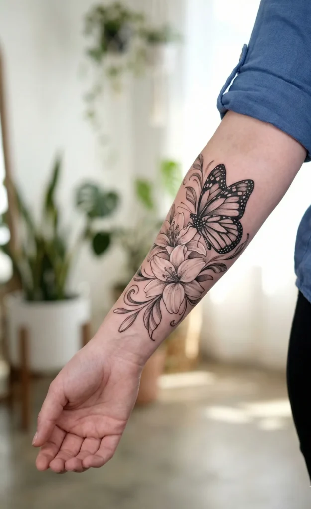 Butterfly with Lily Flowers