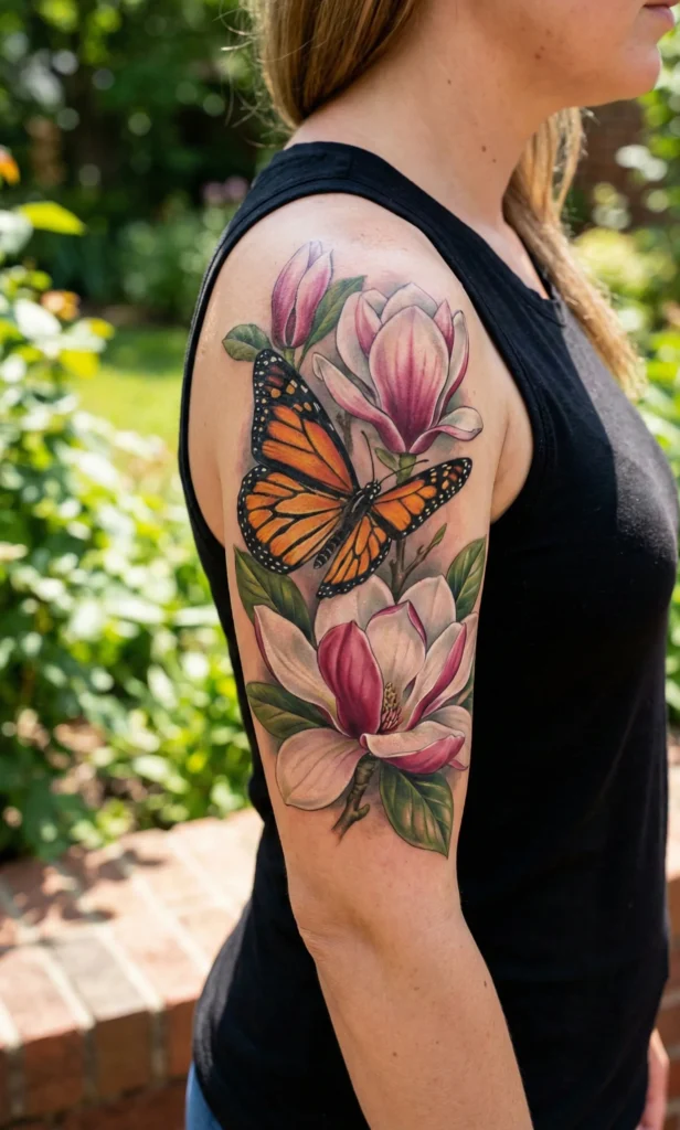 Butterfly with Magnolia Blossoms