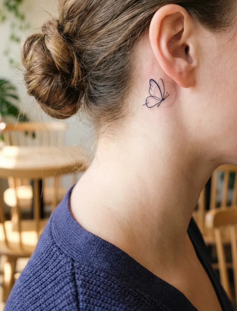 Butterfly with Minimal Halo Outline Behind-the-Ear