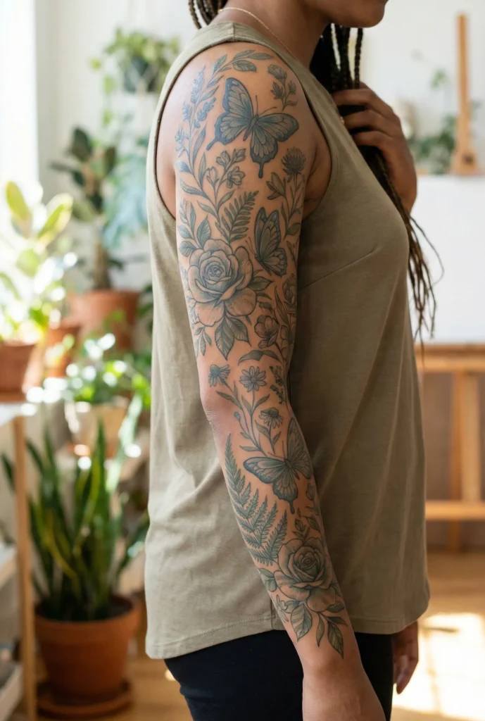 Butterfly with Mixed Floral Sleeve Design