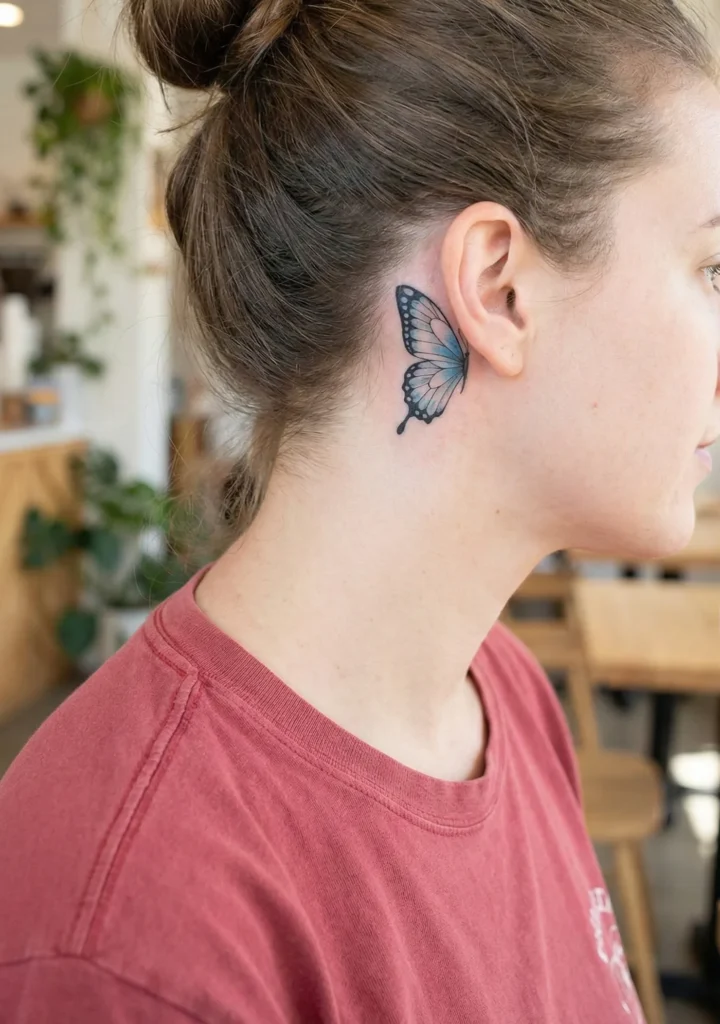 Butterfly with One Open Wing Behind-the-Ear