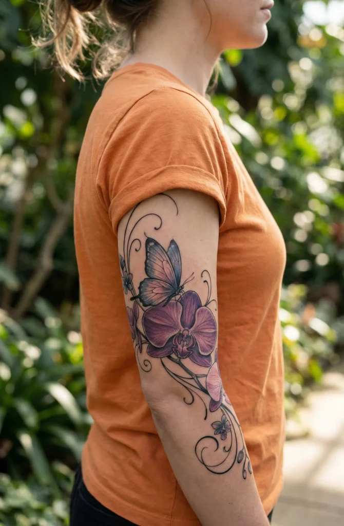Butterfly with Orchid Flowers