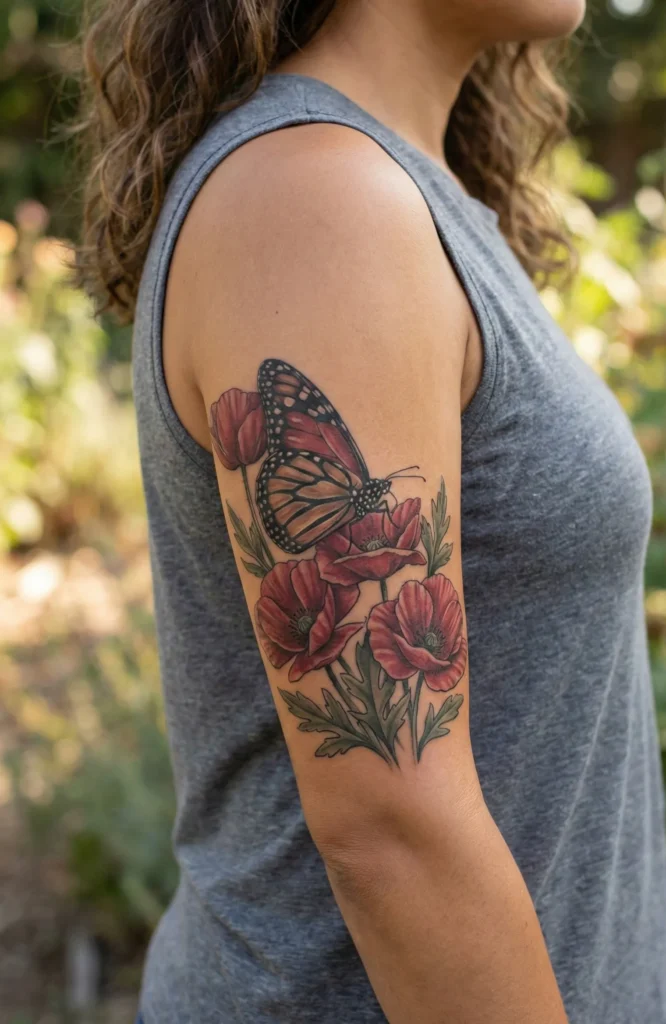 Butterfly with Poppy Flowers