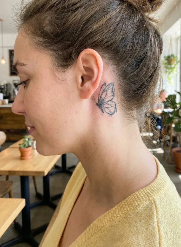 Butterfly with Sketch-Style Lines Behind-the-Ear