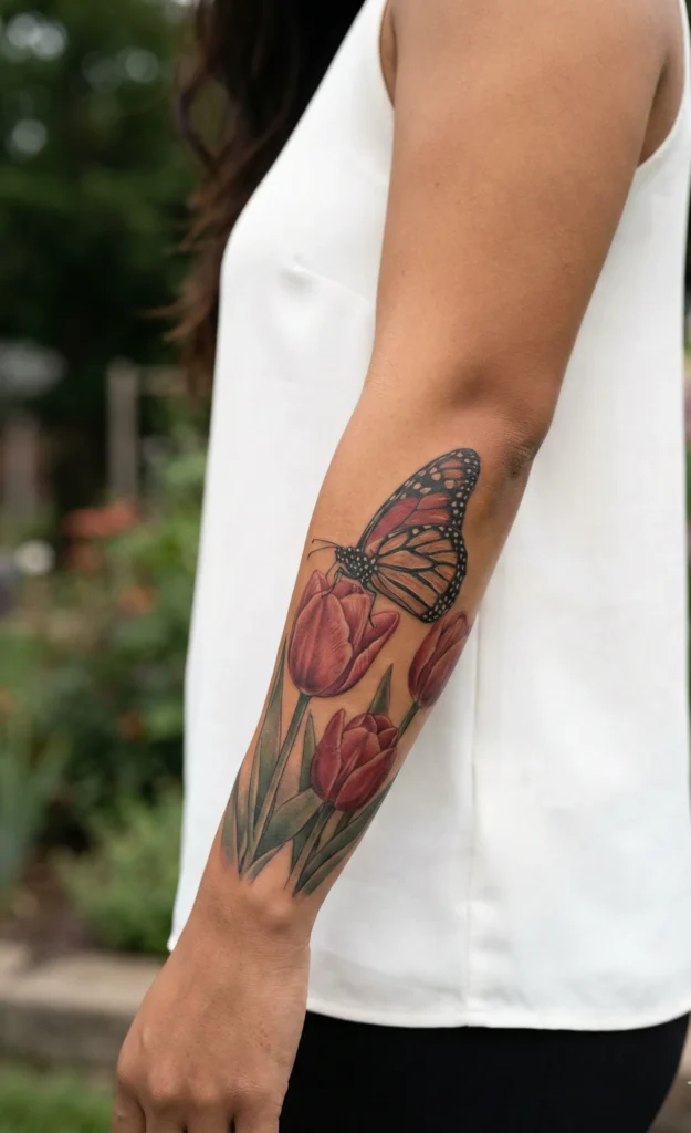 Butterfly with Tulip Flowers