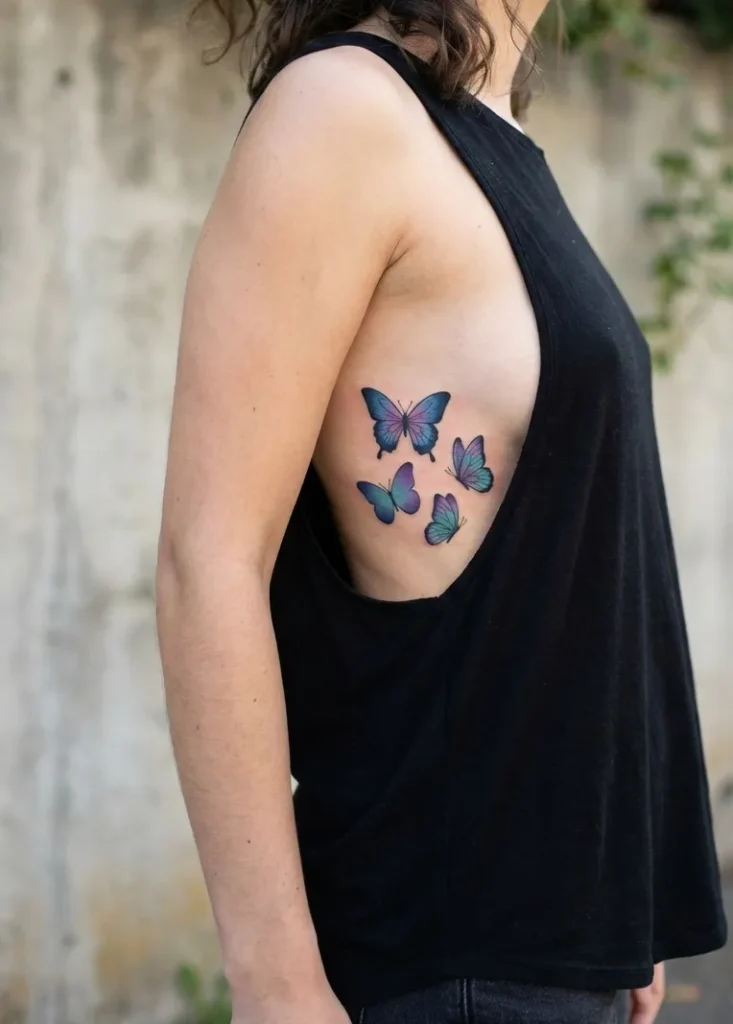 Colored Gradient Butterfly Rib Tattoos