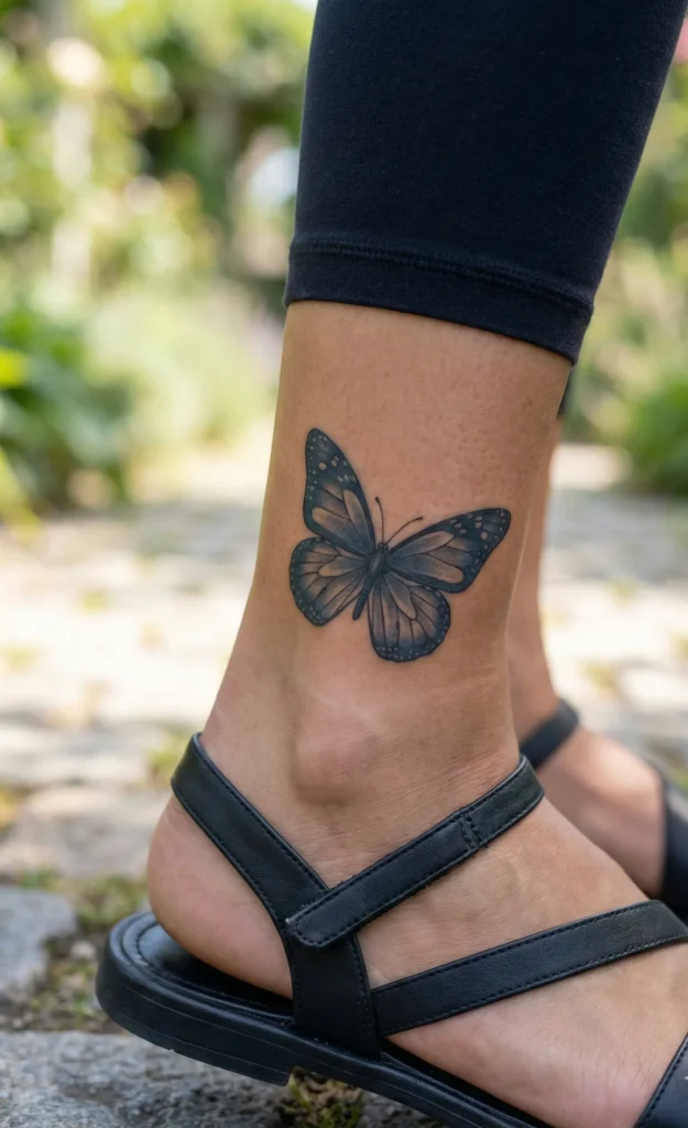 Elegant Butterfly Ankle Tattoo
