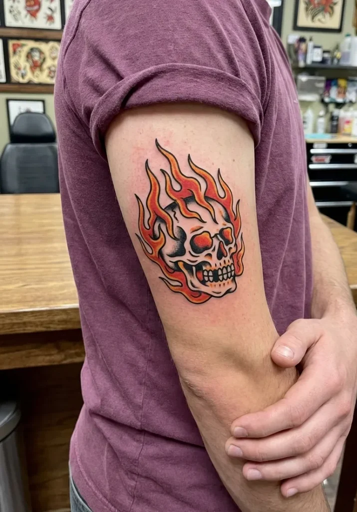 Flaming Skull Tattoo