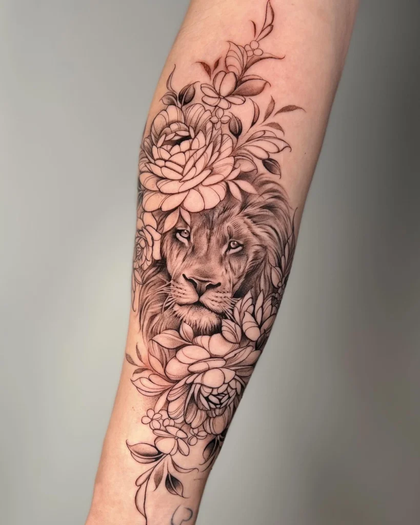 Floral Lion Tattoo