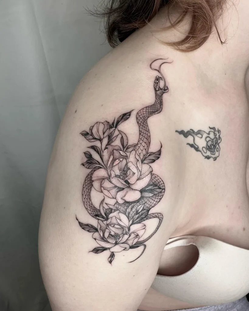 Floral Snake Tattoo