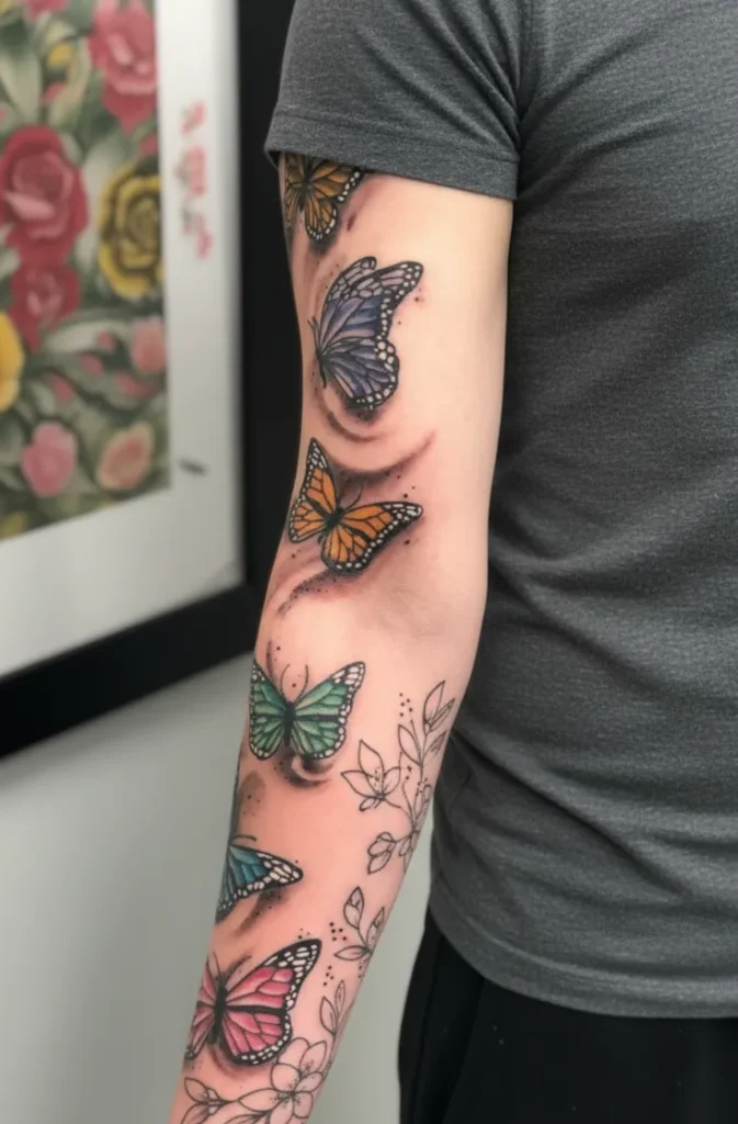 Forearm Sleeve With Multiple Butterflies
