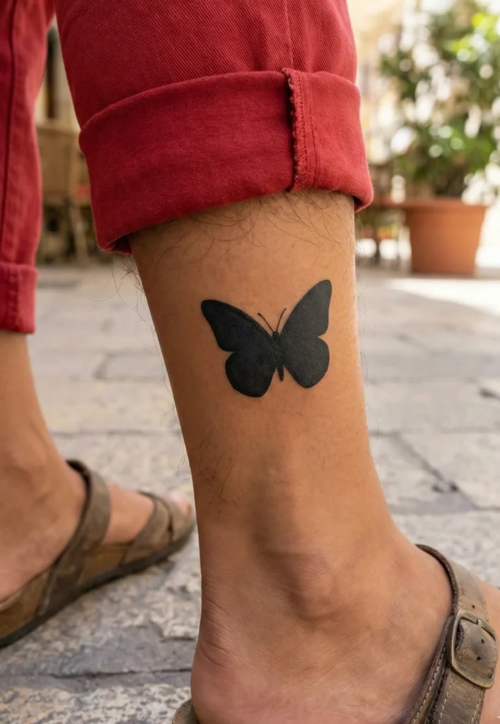 Butterfly Ankle Tattoo with Clean Silhouette