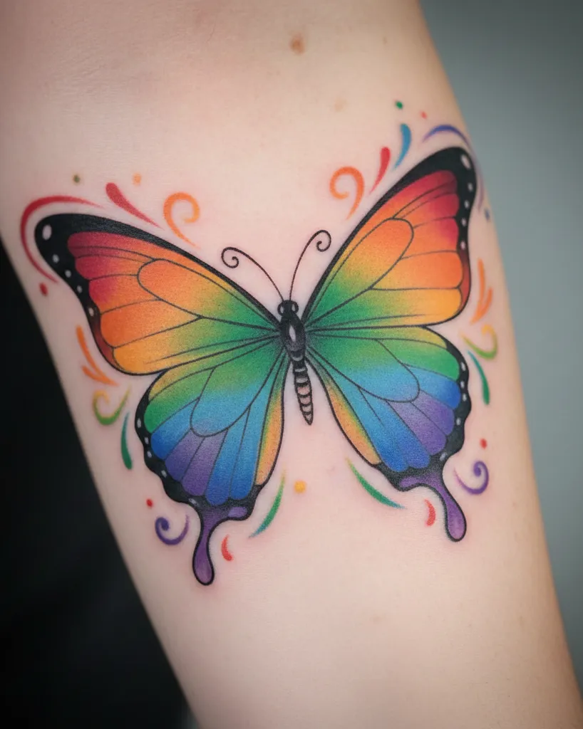 Gradient Rainbow Butterfly Tattoos