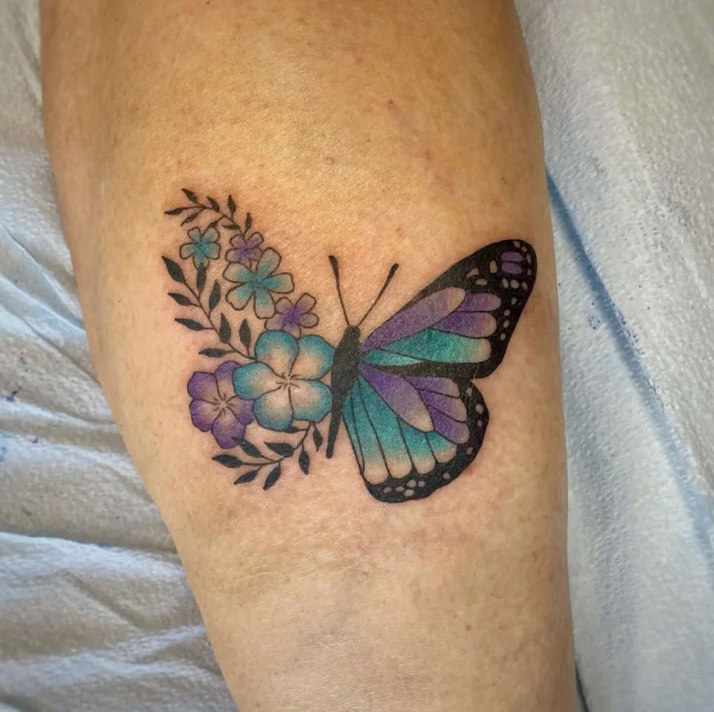 Half Butterfly, Half Floral Tattoo