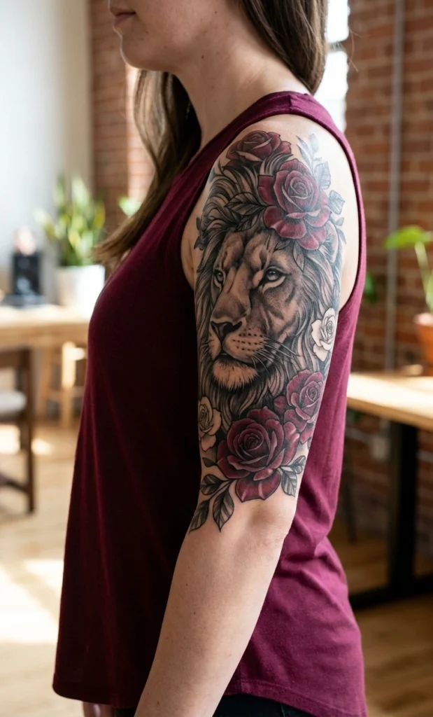 Lion with Roses