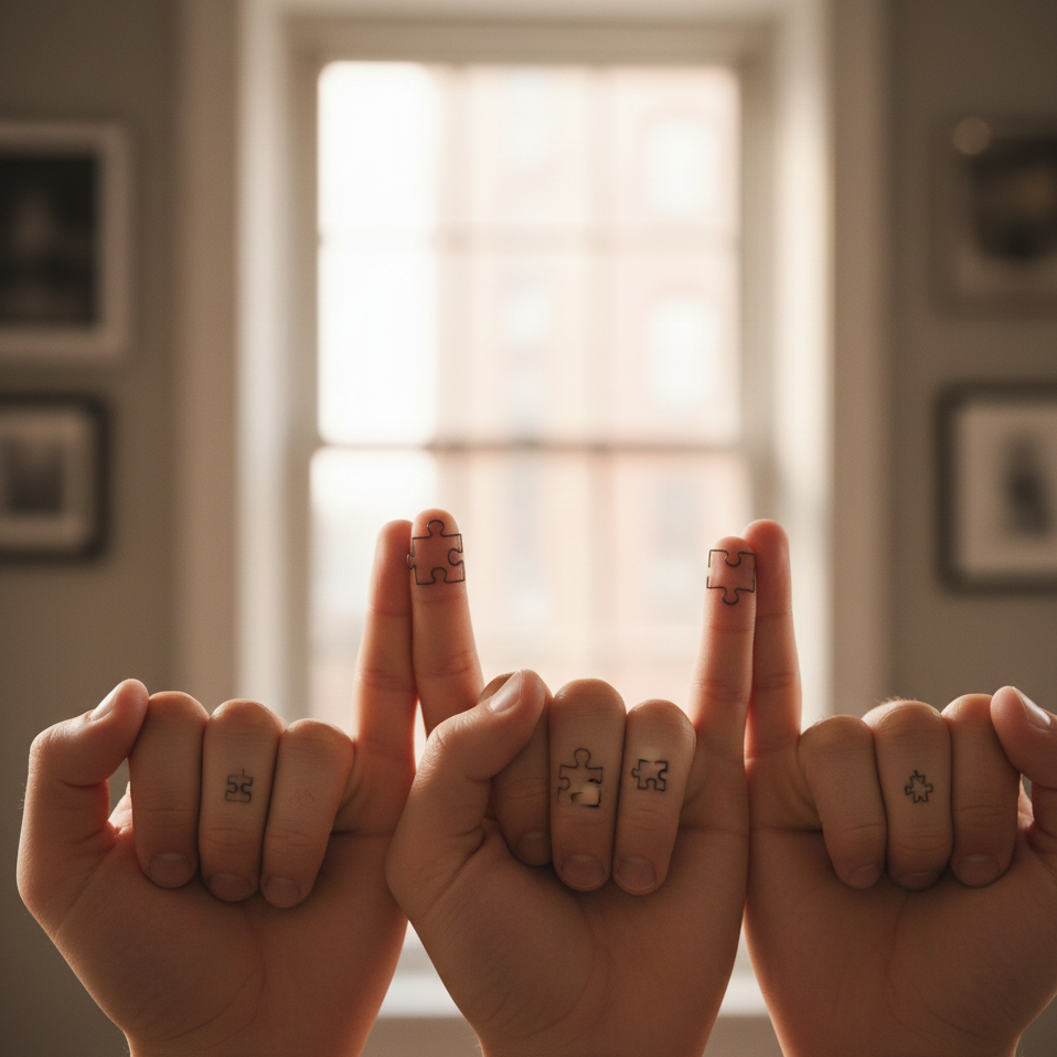 Matching Puzzle Piece Finger Tattoos