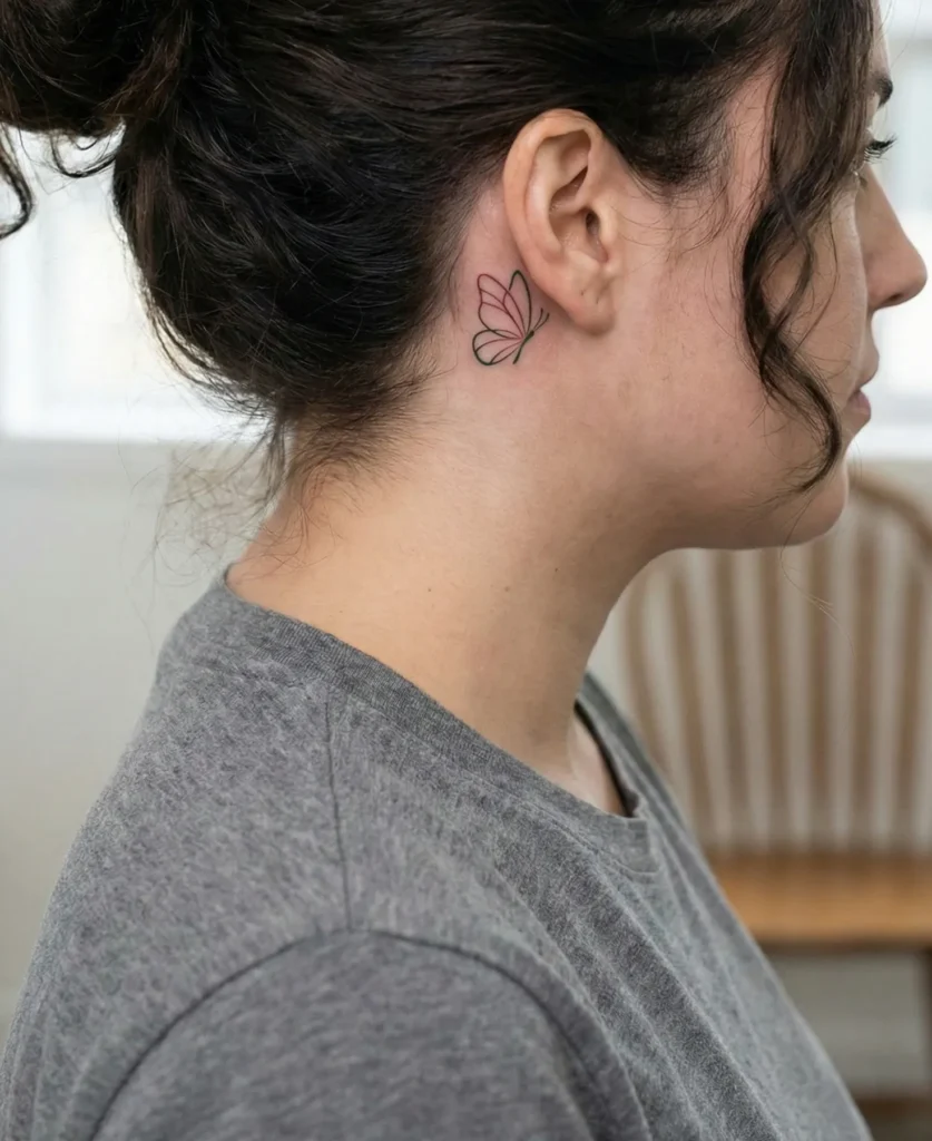 Minimal Butterfly Tattoo Behind the Ear