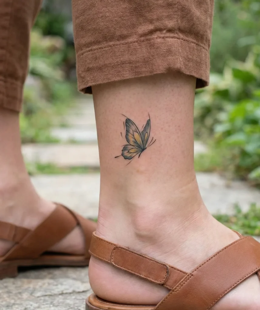 Minimal Butterfly Tattoo in Flight Pose