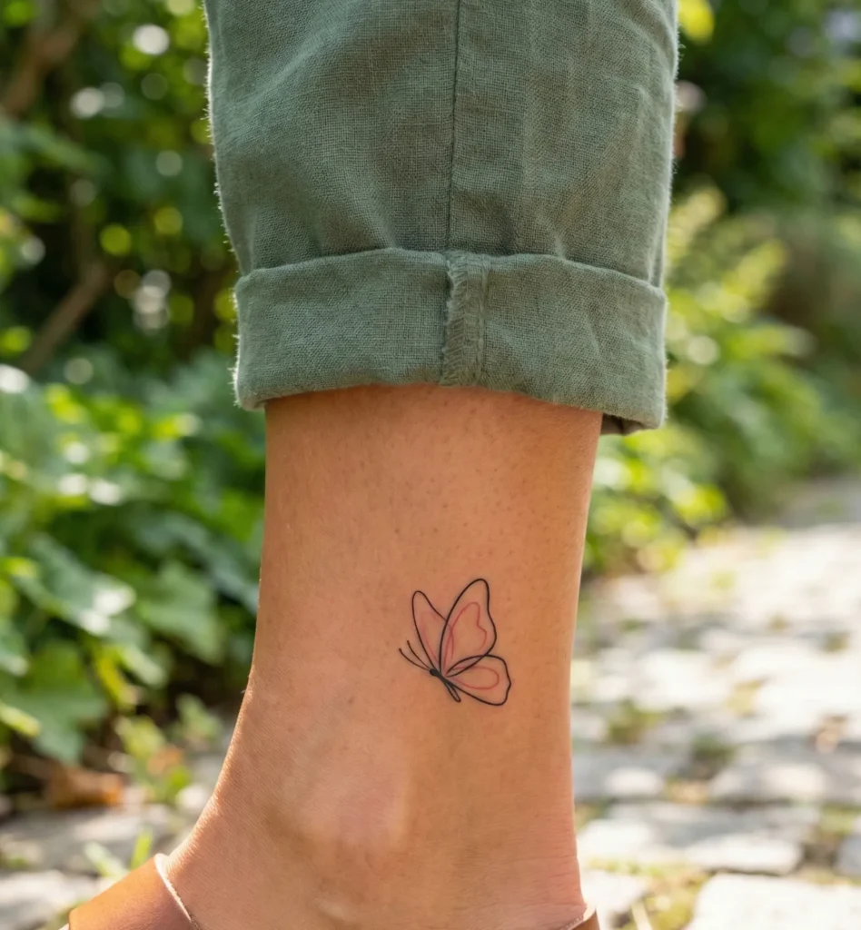 Minimal Butterfly Tattoo on Ankle