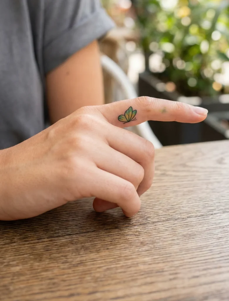 Minimal Butterfly Tattoo on Finger