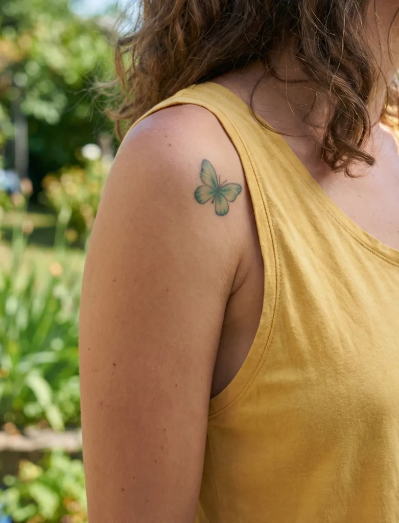 Minimal Butterfly Tattoo on Shoulder