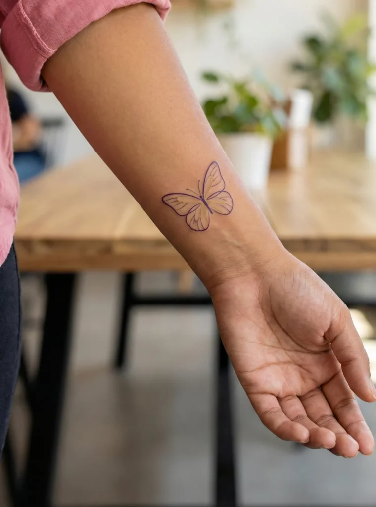 Minimal Butterfly Tattoo with Open Wings
