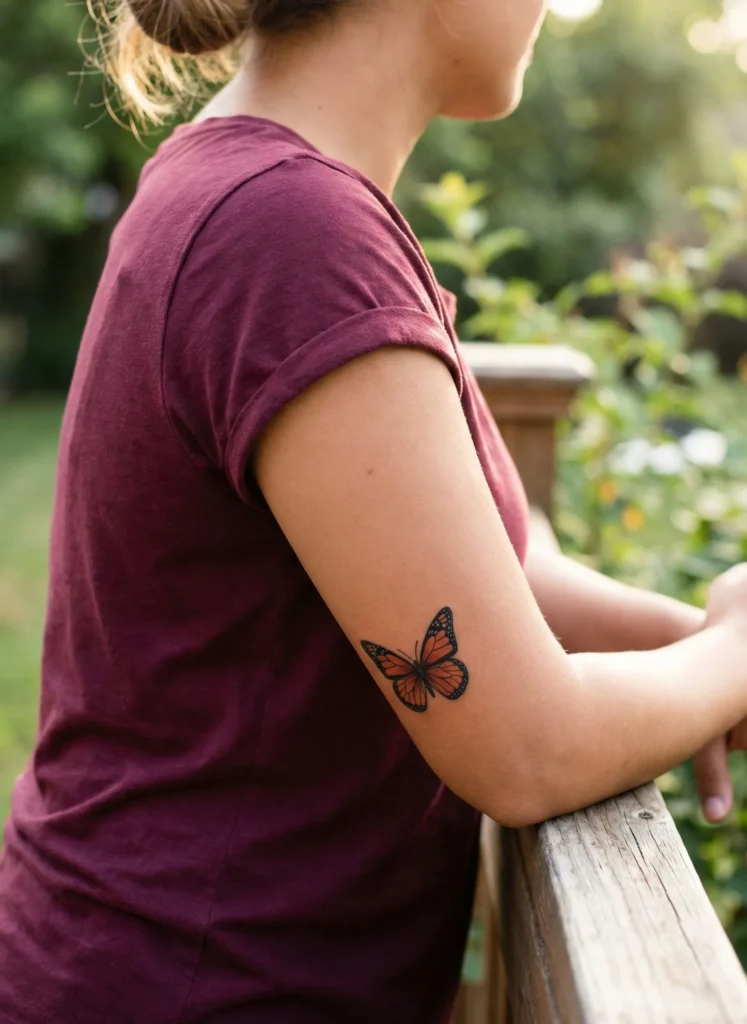 Minimalist Butterfly Tattoo on Outer Arm