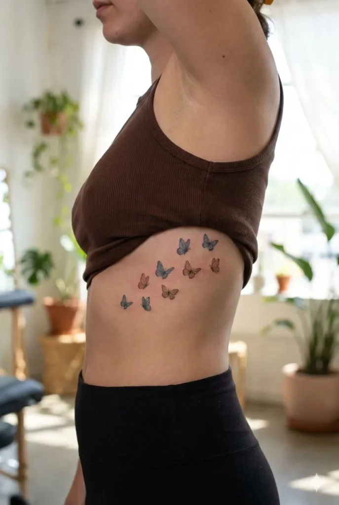 Multiple Small Butterflies Flying Across the Ribs