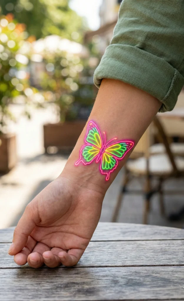Neon Touch Butterfly Wrist Tattoo
