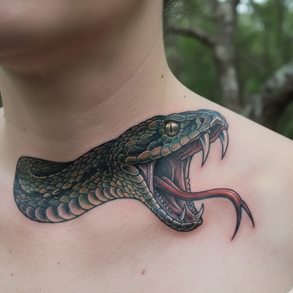 Open-Mouth Snake Tattoo