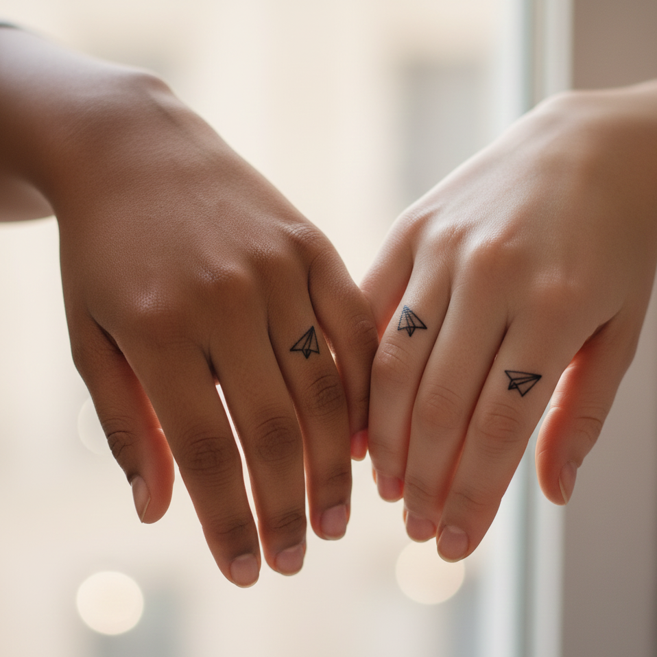 Paper Plane Finger Tattoos