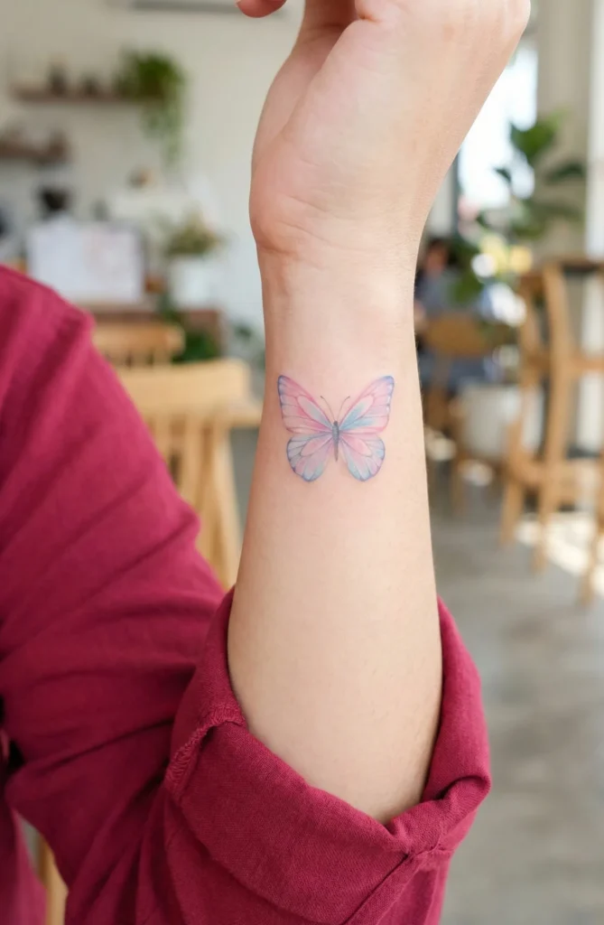 Pastel Butterfly Wrist Tattoo