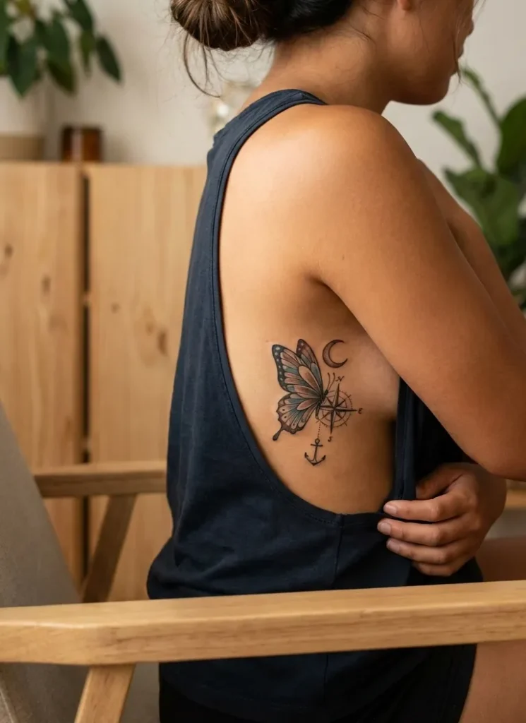 Personalized Symbolic Butterfly Rib Tattoos
