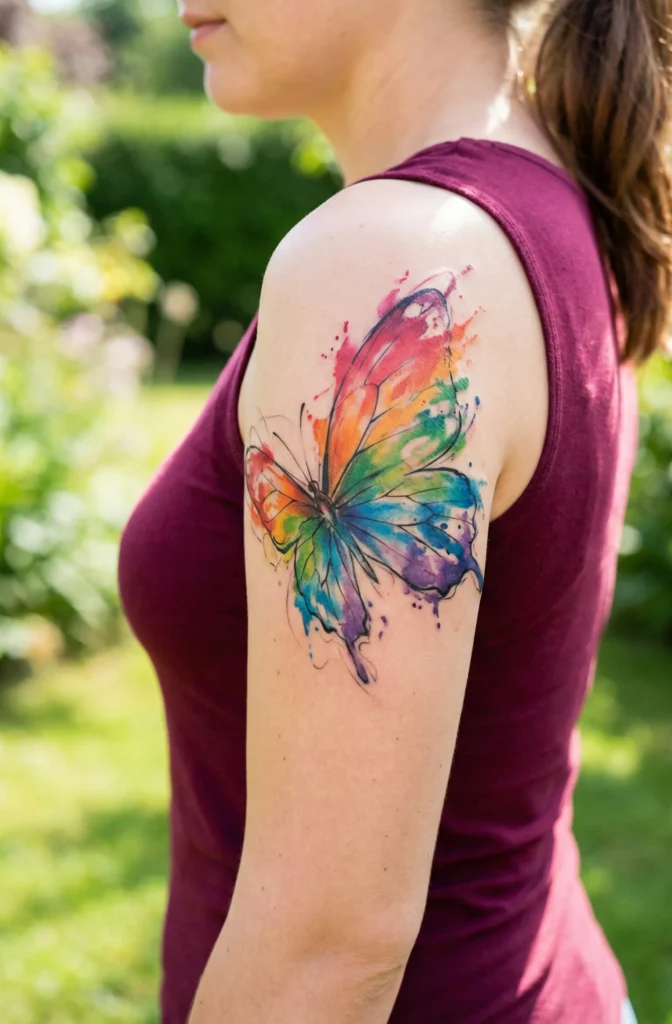 Rainbow Splash Watercolor Butterfly