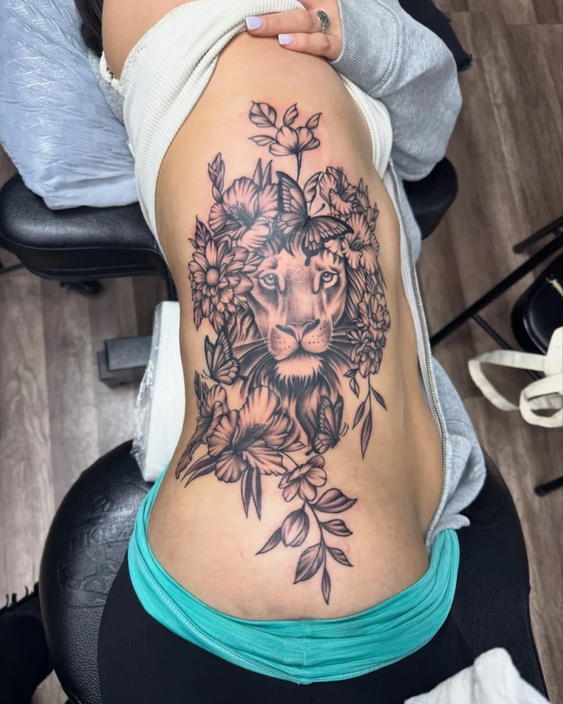 Rib or Side Lion Tattoo