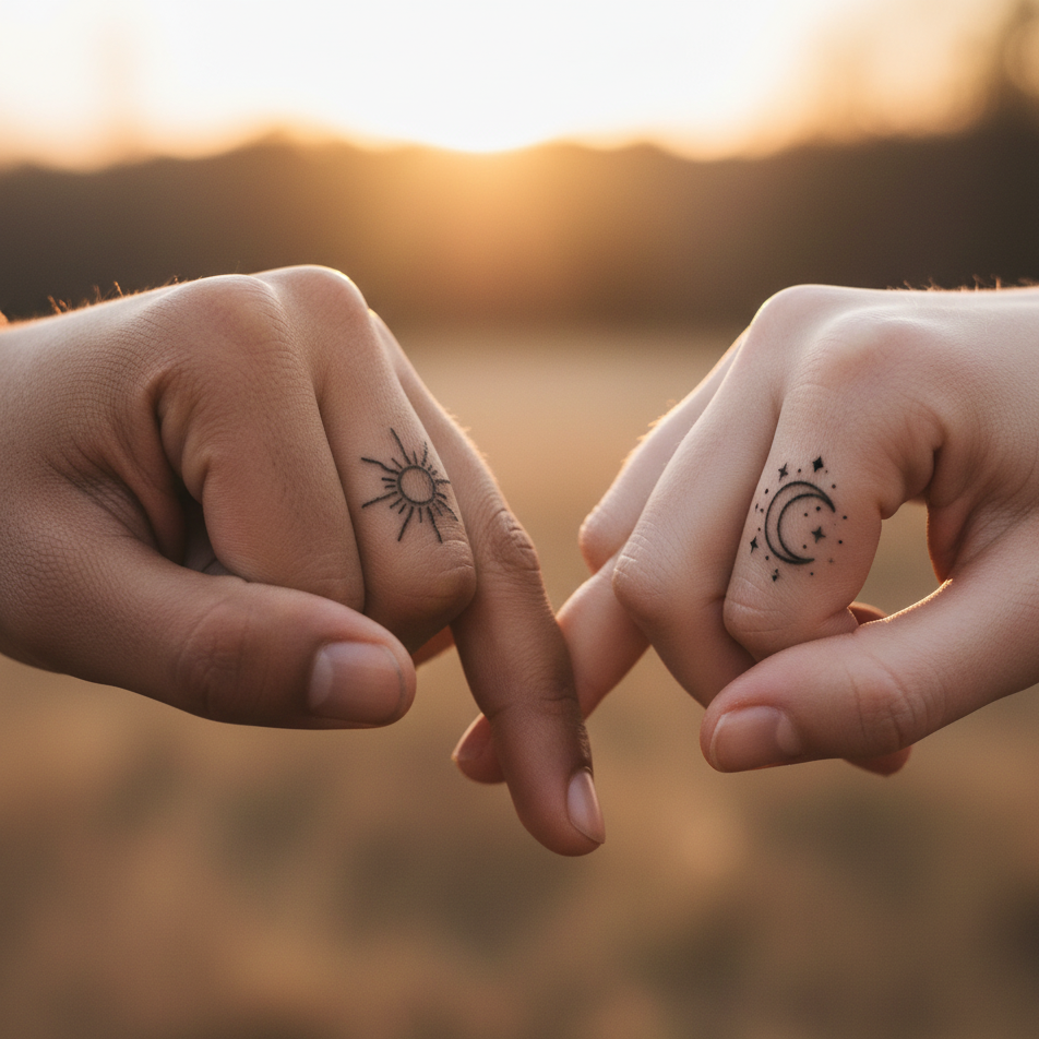 Sun & Moon Finger Tattoos