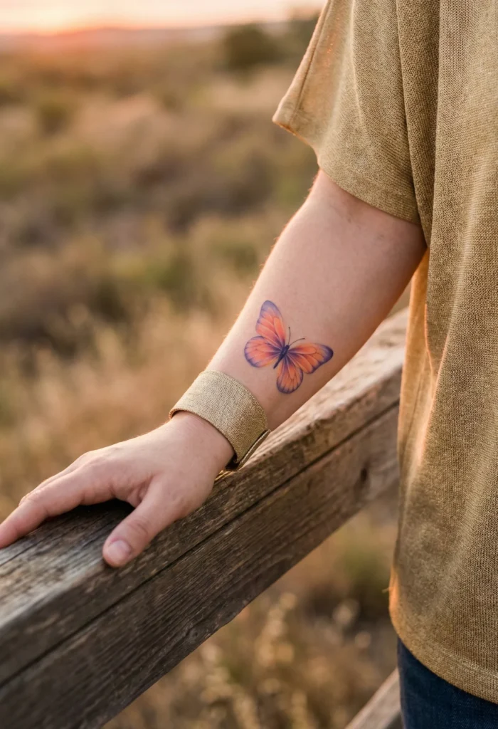 Sunset Color Butterfly Wrist Tattoo