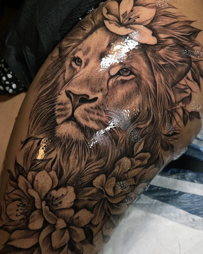 Thigh Lion Tattoo