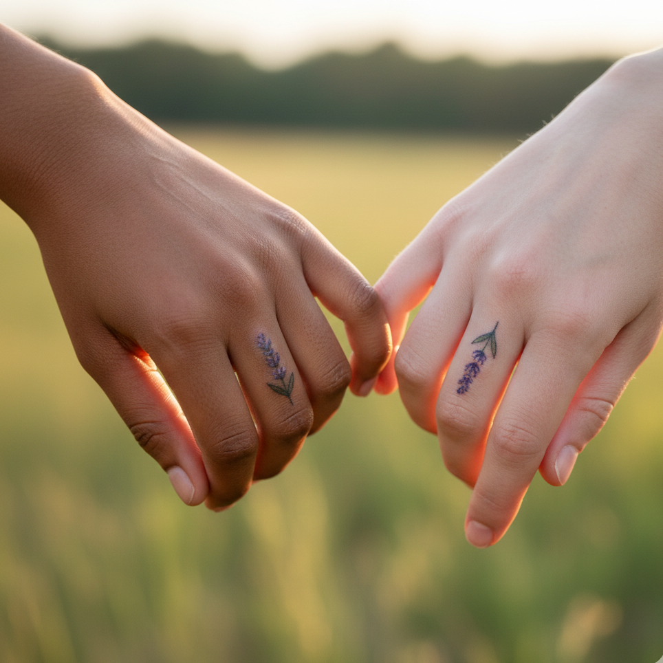 Tiny Flower Finger Tattoos (Rose, Daisy, Lavender)
