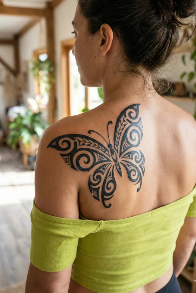 Tribal Black Butterfly Tattoo